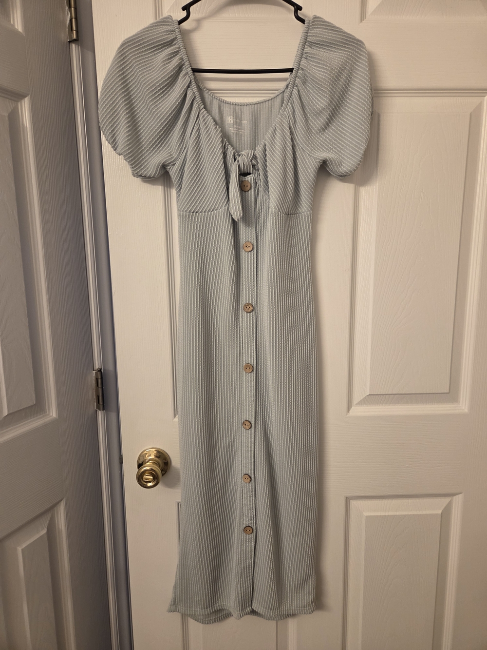 No Boundaries Light Sage Ribbed Button-Front Midi Dress